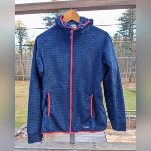 Cozy Patagonia soft blue + pink hooded full zip hooded fleece in EUC